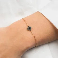 BRACELET OR ROSE TRÈFLE SERTI DIAMANTS NOIRS