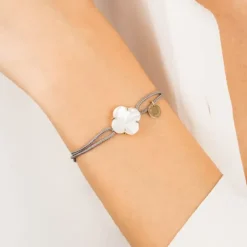 BRACELET VICTORIA CORDON GRIS NACRE BLANCHE OR JAUNE