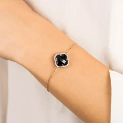 BRACELET VICTORIA DIAMANTS ONYX + DIAMANTS OR ROSE