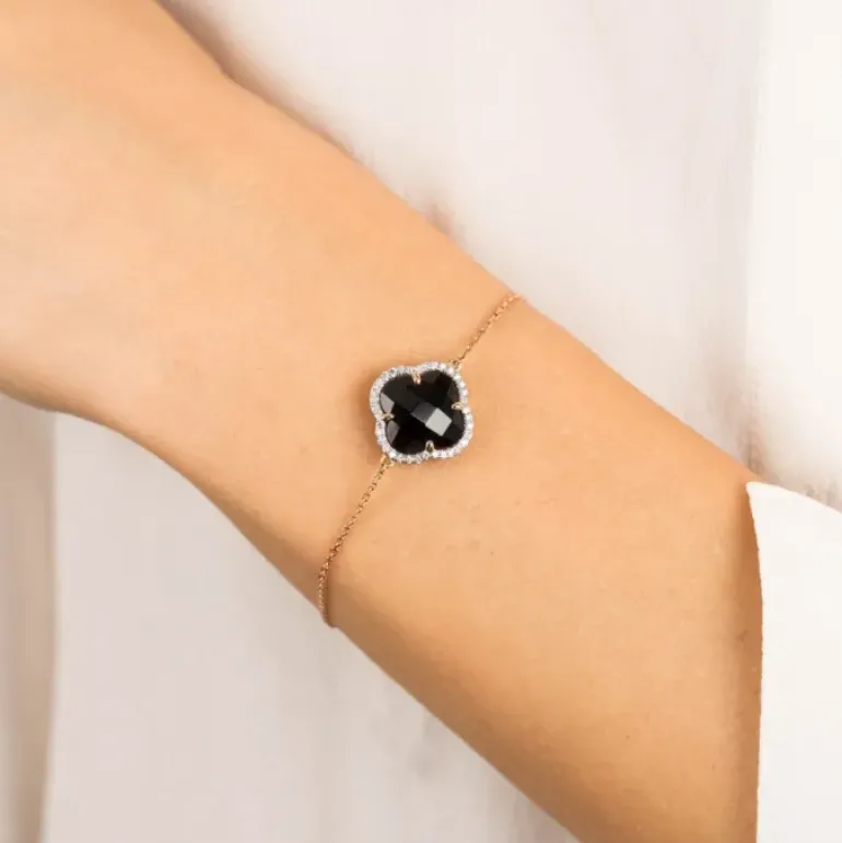 BRACELET VICTORIA DIAMANTS ONYX + DIAMANTS OR ROSE