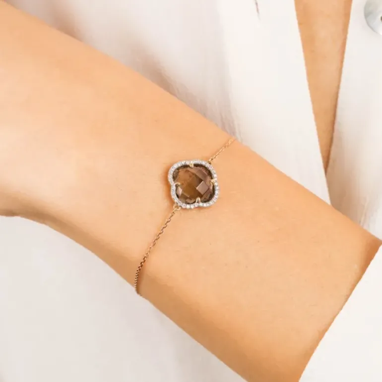 BRACELET VICTORIA DIAMANTS QUARTZ FUME + DIAMANTS OR ROSE