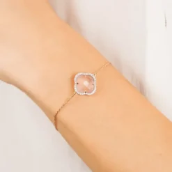 BRACELET VICTORIA DIAMANTS QUARTZ ROSE MILKY + DIAMANTS OR ROSE