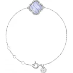 BRACELET VICTORIA DIAMANTS AGATE BLEUE DENTELLE + DIAMANTS OR BLANC