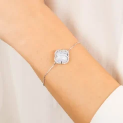 BRACELET VICTORIA DIAMANTS AGATE BLEUE DENTELLE + DIAMANTS OR BLANC