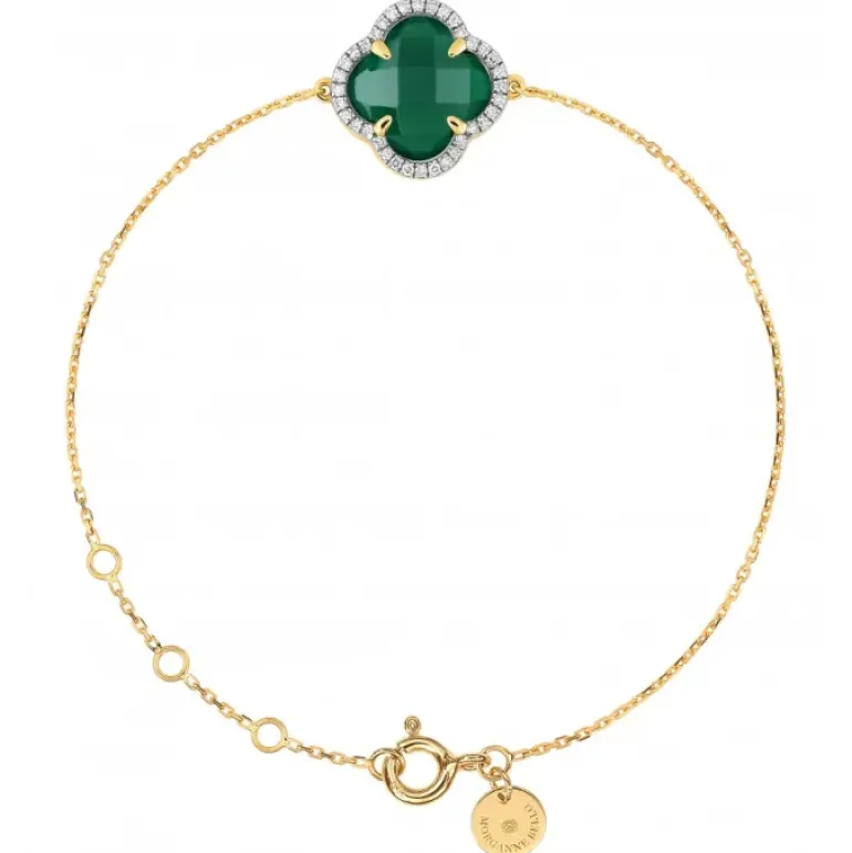 BRACELET VICTORIA DIAMANTS AGATE VERTE + DIAMANTS OR JAUNE