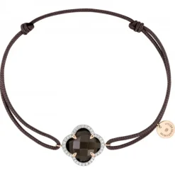 BRACELET VICTORIA DIAMANT CORDON TAUPE QUARTZ FUME OR ROSE