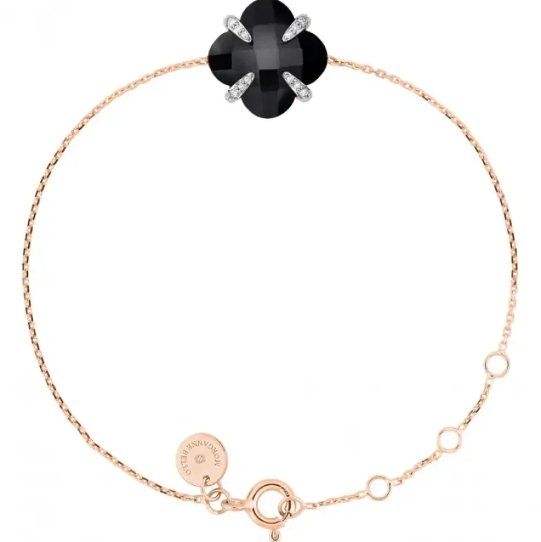 BRACELET VICTORIA LYS ONYX ET DIAMANTS OR ROSE