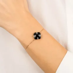 BRACELET VICTORIA LYS ONYX ET DIAMANTS OR ROSE
