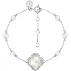 BRACELET VICTORIA PERLES ET NACRE BLANCHE + DIAMANTS OR BLANC