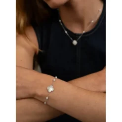 BRACELET VICTORIA PERLES ET NACRE BLANCHE + DIAMANTS OR BLANC