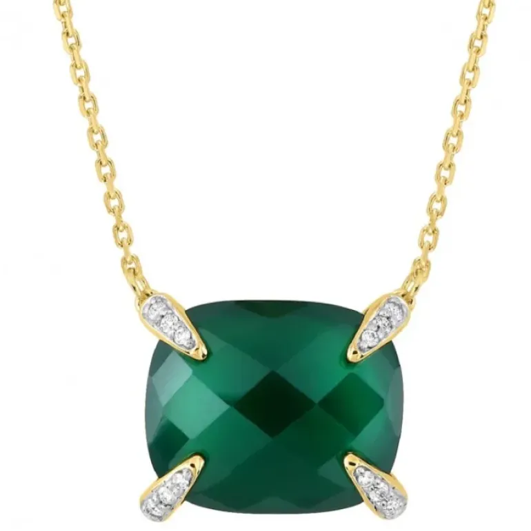 COLLIER AGATE VERTE COUSSIN + DIAMANTS OR JAUNE