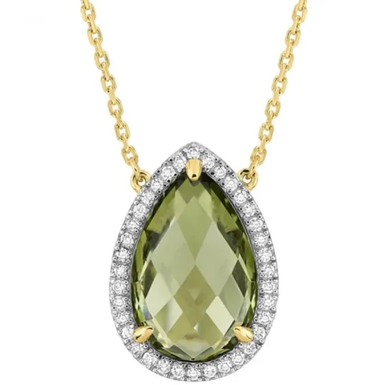 COLLIER ALMA QUARTZ OLIVE ET DIAMANTS OR JAUNE