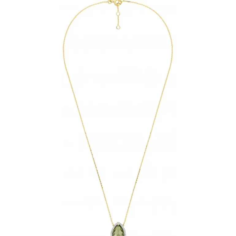 COLLIER ALMA QUARTZ OLIVE ET DIAMANTS OR JAUNE