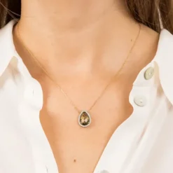 COLLIER ALMA QUARTZ OLIVE ET DIAMANTS OR JAUNE