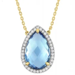 COLLIER ALMA TOPAZE SWISS BLUE ET DIAMANTS OR JAUNE