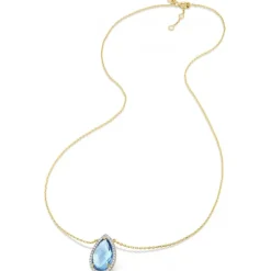 COLLIER ALMA TOPAZE SWISS BLUE ET DIAMANTS OR JAUNE