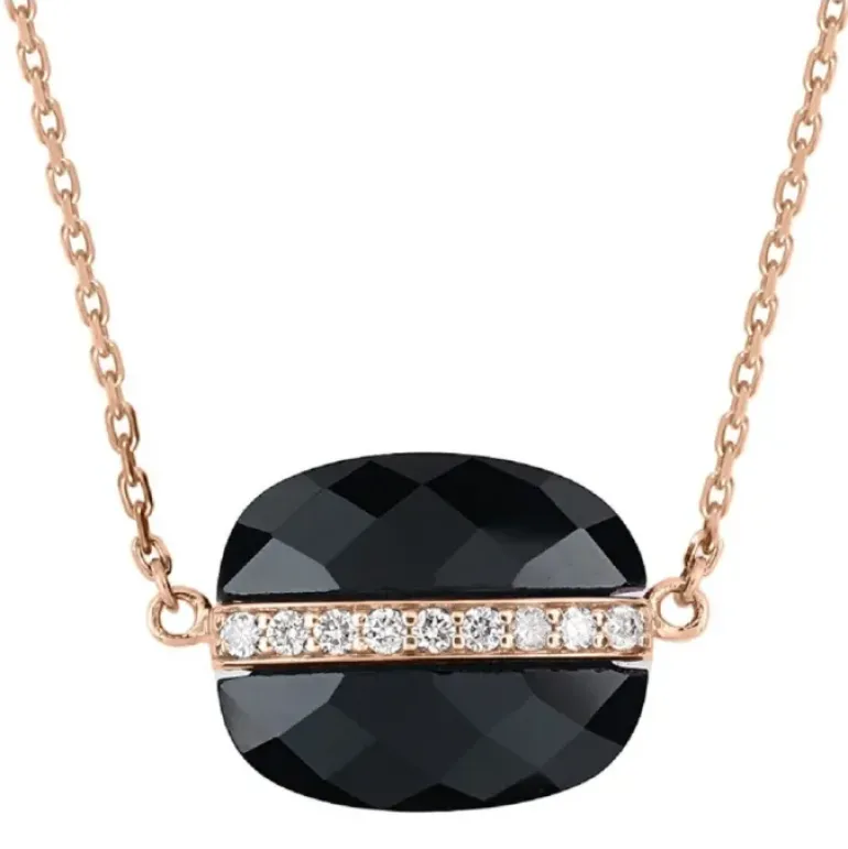 COLLIER AURORE ONYX ET DIAMANTS OR ROSE