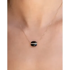 COLLIER AURORE ONYX ET DIAMANTS OR ROSE