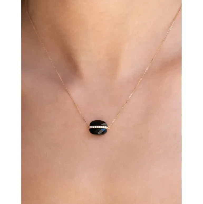 COLLIER AURORE ONYX ET DIAMANTS OR ROSE
