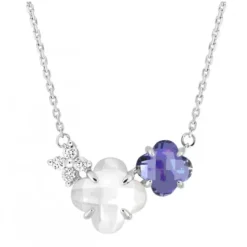 COLLIER BOUQUET NACRE BLANCHE ET IOLITE + DIAMANTS OR BLANC