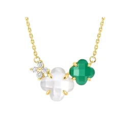 COLLIER BOUQUET NACRE BLANCHE ET AGATE VERTE + DIAMANTS OR JAUNE