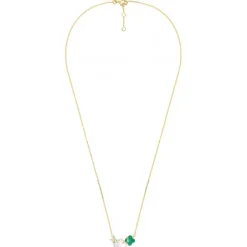 COLLIER BOUQUET NACRE BLANCHE ET AGATE VERTE + DIAMANTS OR JAUNE