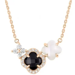 COLLIER BOUQUET ONYX & DIAMANTS ET NACRE BLANCHE + DIAMANTS OR ROSE