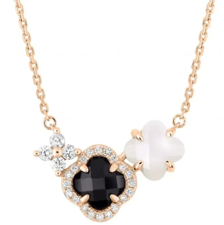COLLIER BOUQUET ONYX & DIAMANTS ET NACRE BLANCHE + DIAMANTS OR ROSE