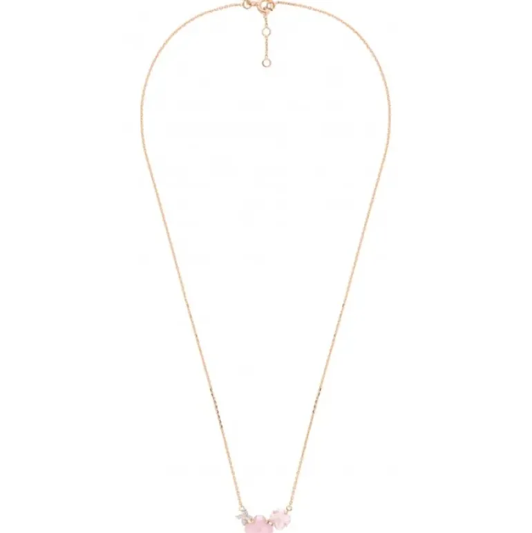 COLLIER BOUQUET OPALE ET QUARTZ ROSE + DIAMANTS OR ROSE