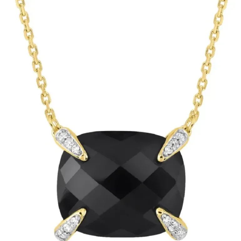COLLIER ONYX COUSSIN + DIAMANTS OR JAUNE