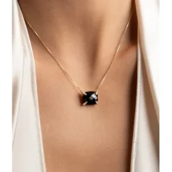 COLLIER ONYX COUSSIN + DIAMANTS OR JAUNE