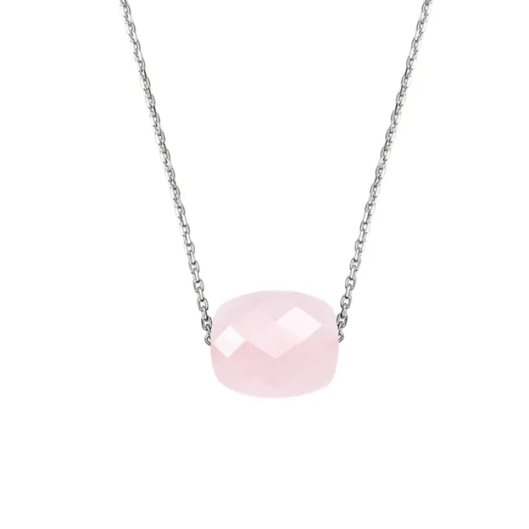 COLLIER OR BLANC COUSSIN QUARTZ ROSE POUDRE