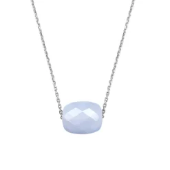 COLLIER OR BLANC COUSSIN AGATE BLEUE DENTELLE