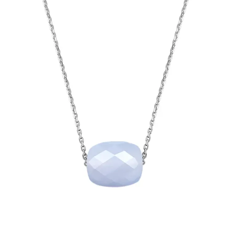 COLLIER OR BLANC COUSSIN AGATE BLEUE DENTELLE
