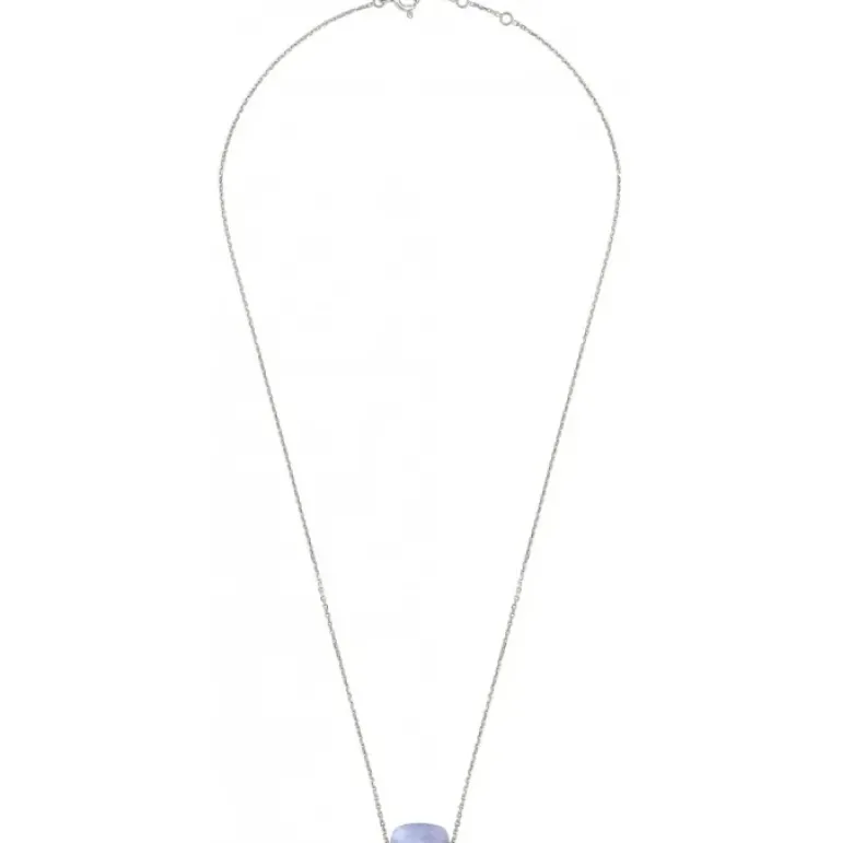 COLLIER OR BLANC COUSSIN AGATE BLEUE DENTELLE