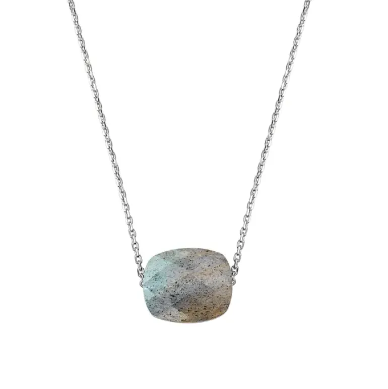 COLLIER OR BLANC COUSSIN LABRADORITE