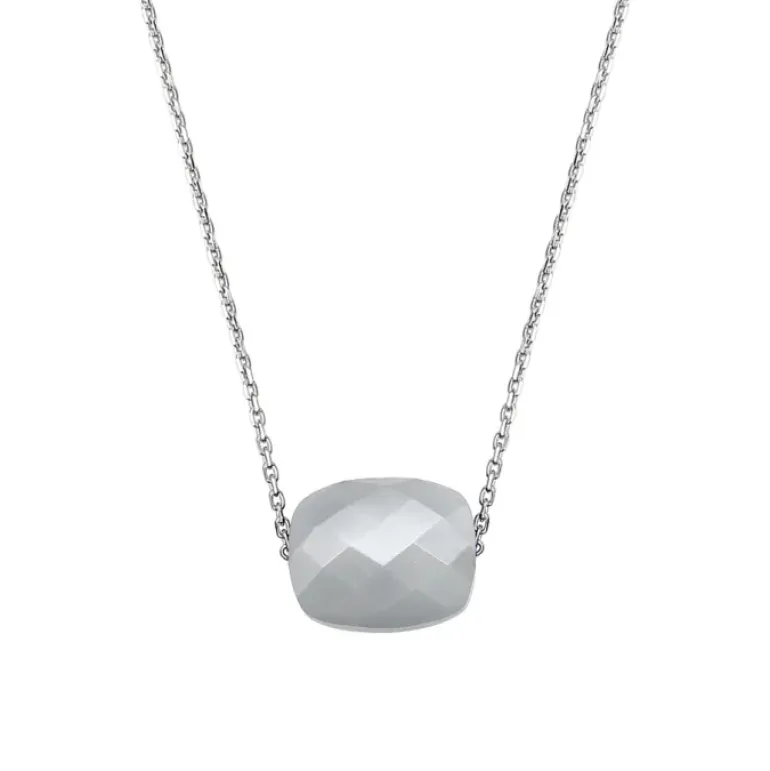COLLIER OR BLANC COUSSIN PIERRE DE LUNE GRISE