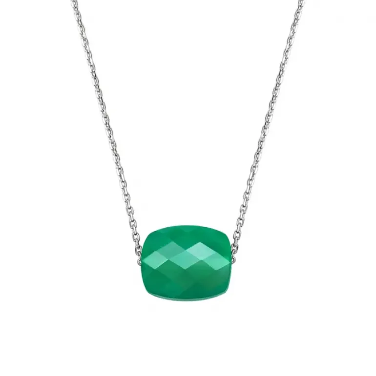 COLLIER OR BLANC COUSSIN AGATE VERTE