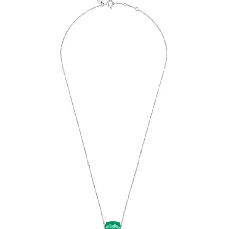 COLLIER OR BLANC COUSSIN AGATE VERTE