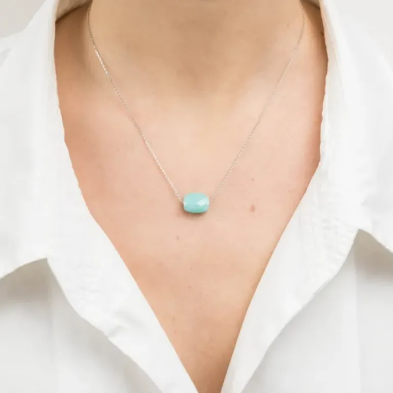 COLLIER OR BLANC COUSSIN AMAZONITE