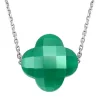 COLLIER OR BLANC TREFLE AGATE VERTE