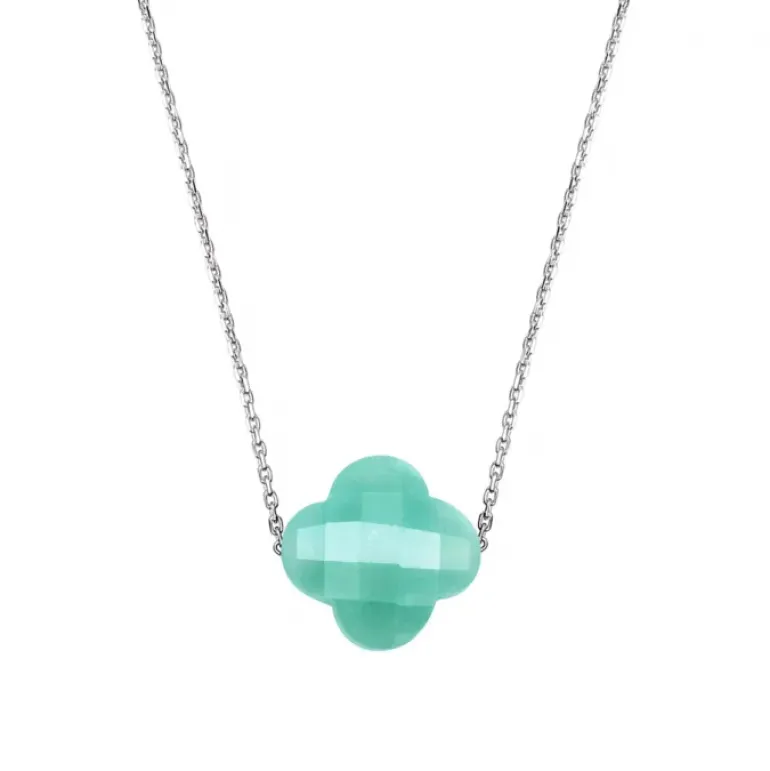COLLIER OR BLANC TREFLE AMAZONITE