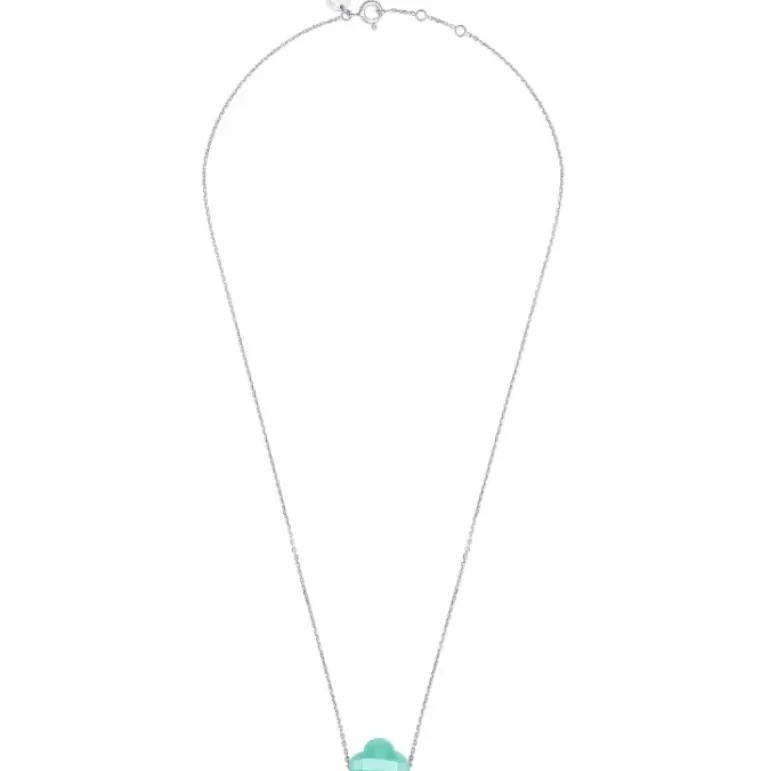 COLLIER OR BLANC TREFLE AMAZONITE