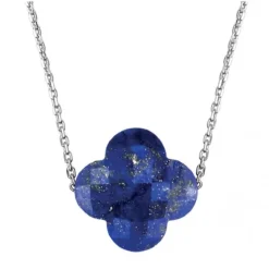 COLLIER OR BLANC TREFLE LAPIS LAZULI