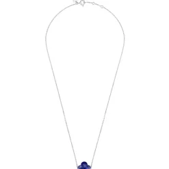 COLLIER OR BLANC TREFLE LAPIS LAZULI