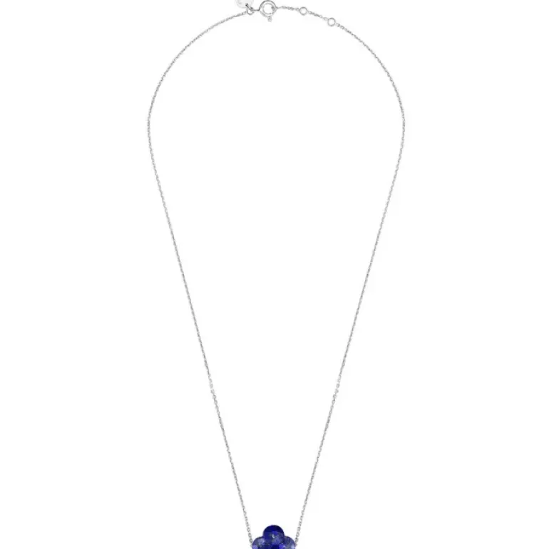 COLLIER OR BLANC TREFLE LAPIS LAZULI