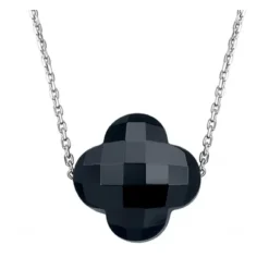 COLLIER OR BLANC TREFLE ONYX