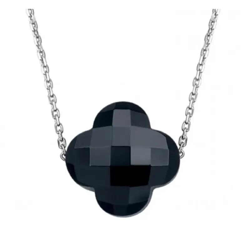 COLLIER OR BLANC TREFLE ONYX