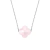 COLLIER OR BLANC TREFLE QUARTZ ROSE POUDRE