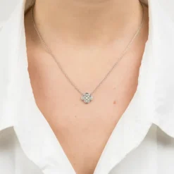 COLLIER OR BLANC TRÈFLE DIAMANTS